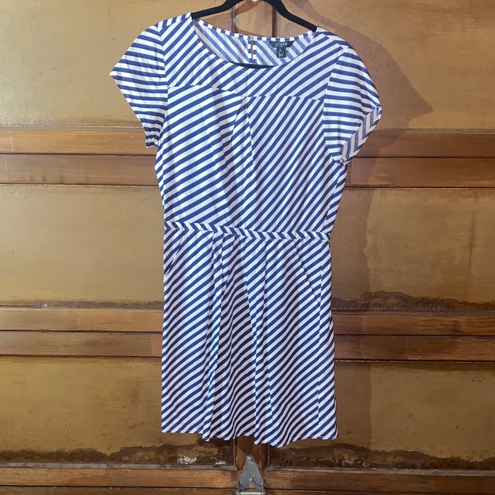 NWT J. Crew Navy and White Diagonal Stripe Mini Dress